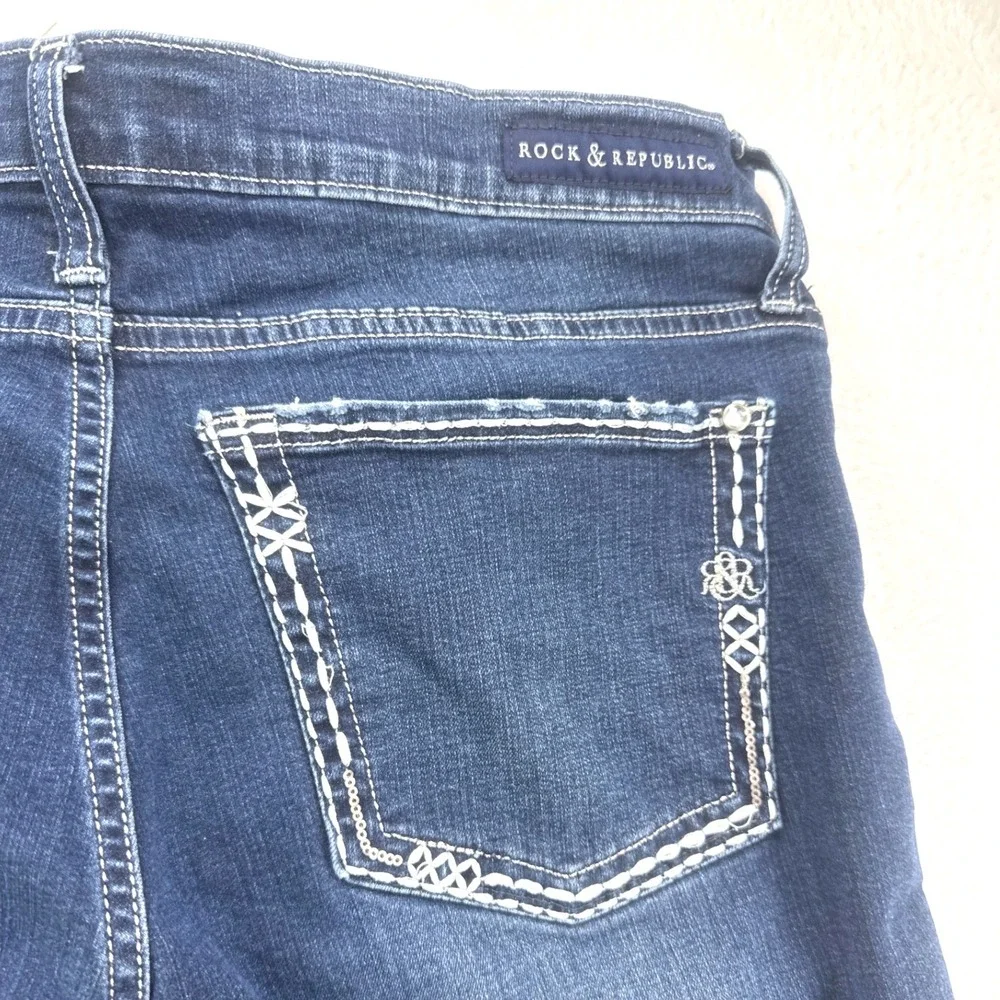 Rock & Republic KASANDRA Bootcut Jeans 14 Blue Dark Contrast Stitch Western
